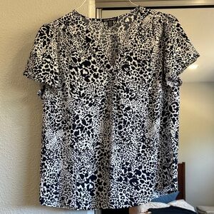 Hilary Radley Black and White Animal Print Blouse